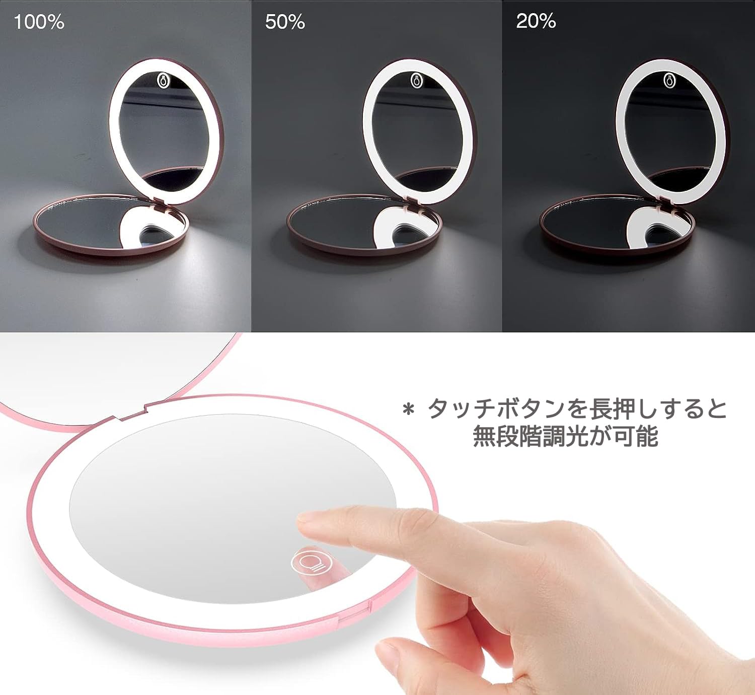Amazon.co.jp: コンパクトミラー 等倍＆10倍両面鏡 ライト付き